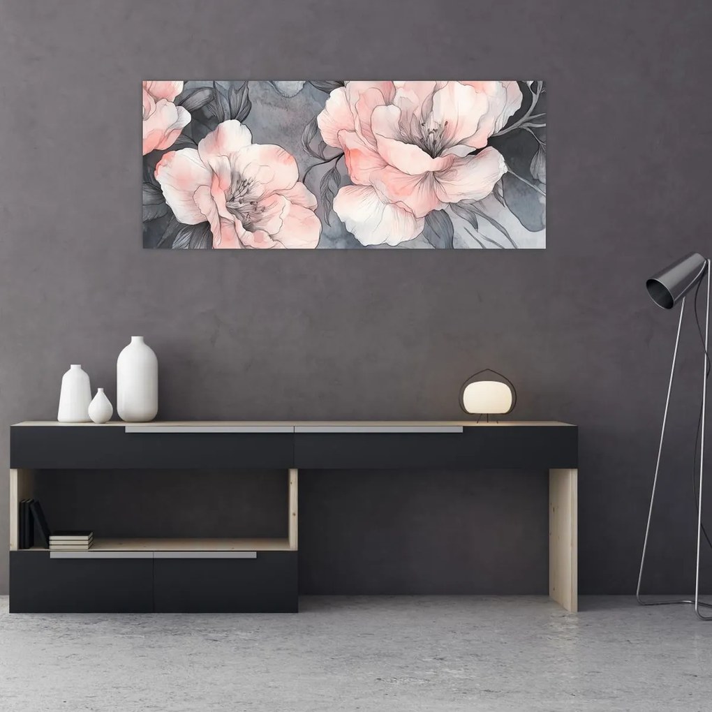 Kép - Virágok vázlata (120x50 cm)