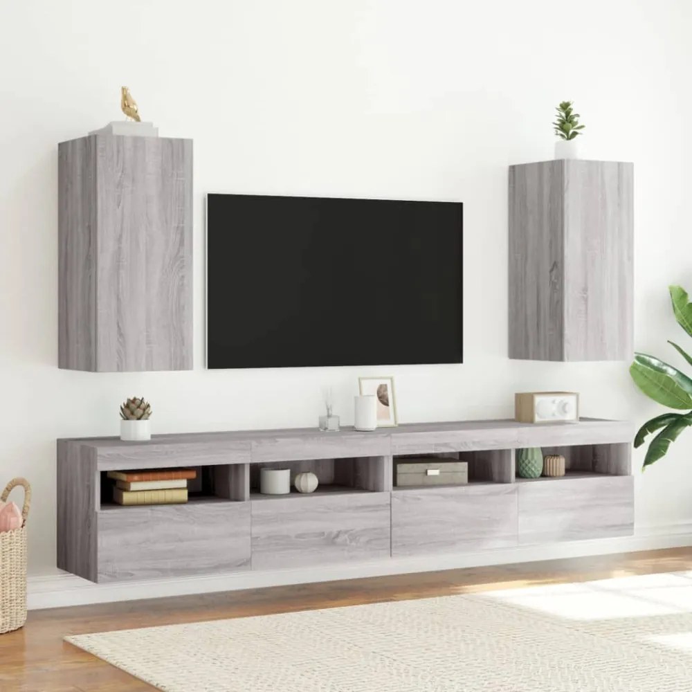 szürke sonoma színű fali TV-szekrény LED-ekkel 30,5x35x70 cm