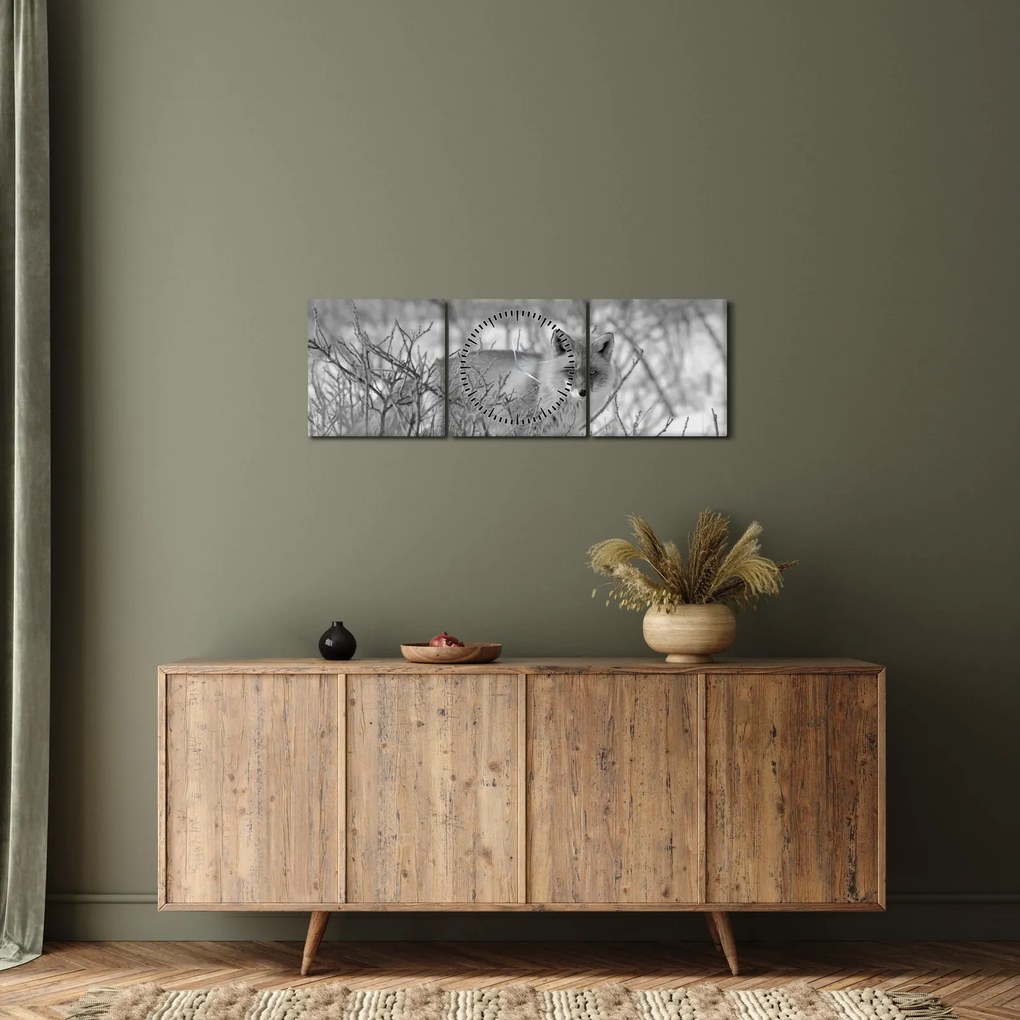 Kép - Róka, fekete, fehér (órával) (90x30 cm)