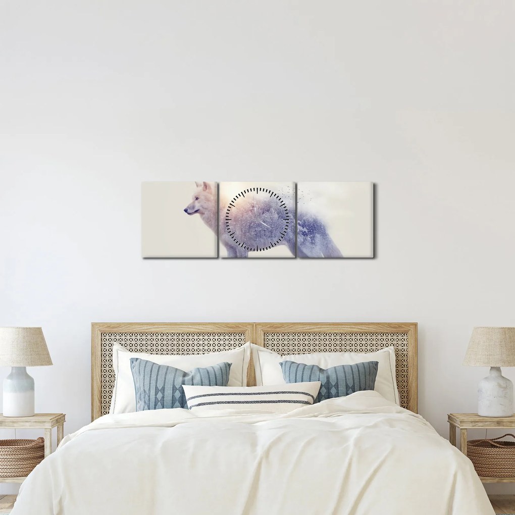 Kép - Vad tájakat tükröző sarkvidéki farkas (órával) (90x30 cm)