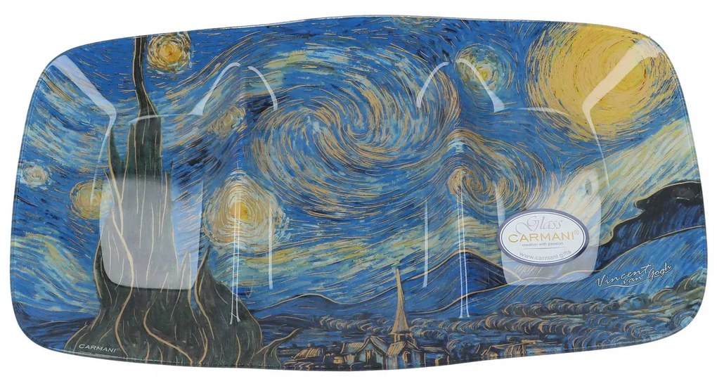 Üveg három részre osztott kínáló tál Van Gogh Csillagos éj
