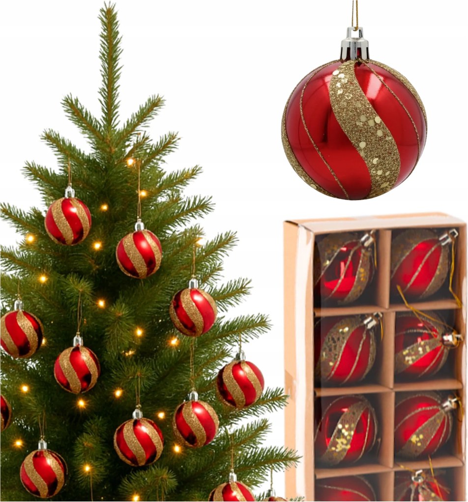 Bombák Piros prl Karácsonyi díszek 6cm 8db-os szett