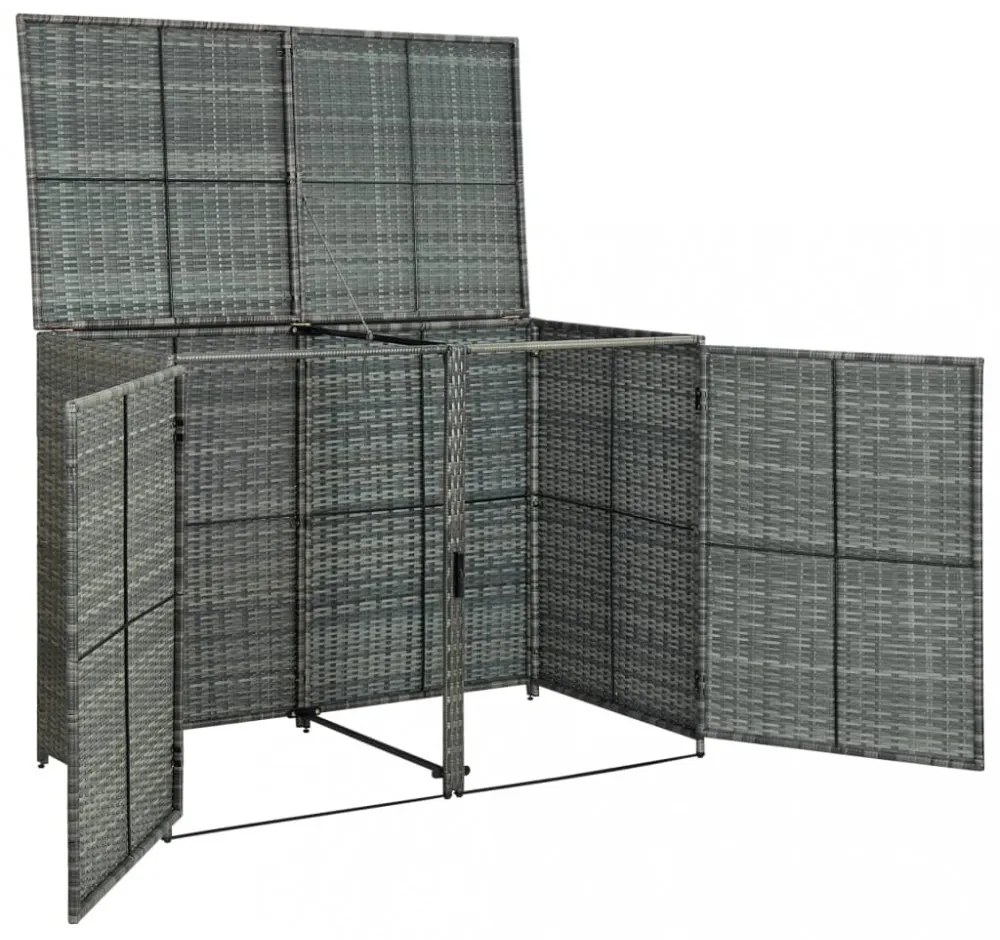 antracit polyrattan dupla tároló gurulós kukához 148x77x111 cm