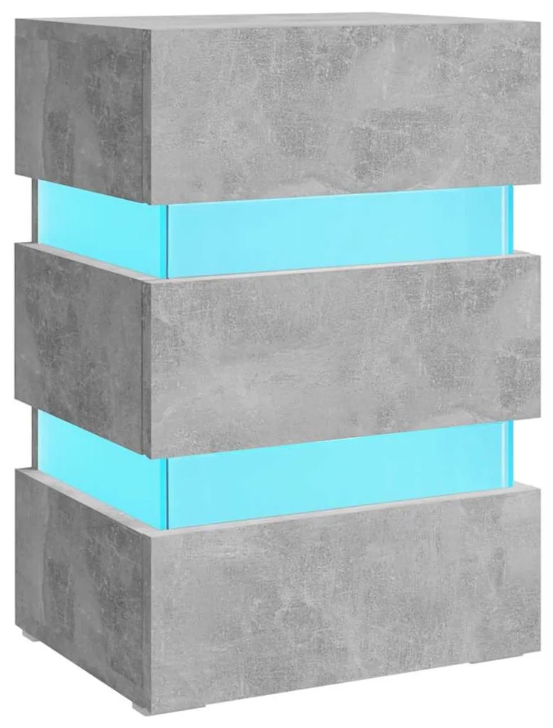 Betonszürke szerelt fa LED-es éjjeliszekrény 45 x 35 x 67 cm