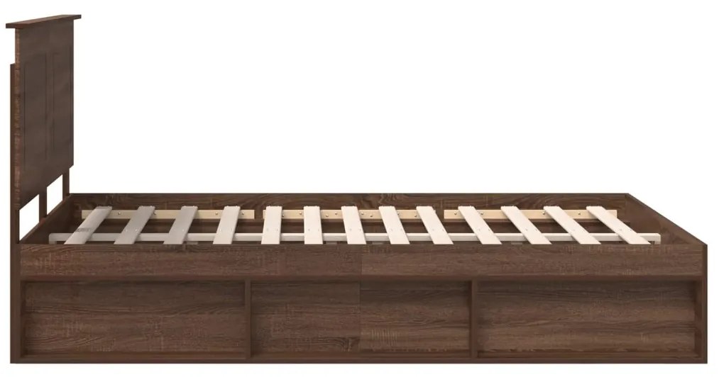 vidaXL Ágykeret fejtámlával Barna Tölgy 140 x 200 cm Tömör fenyőfa