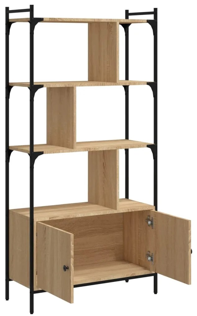 sonoma tölgy szerelt fa könyvespolc ajtókkal 76,5x30x154,5 cm