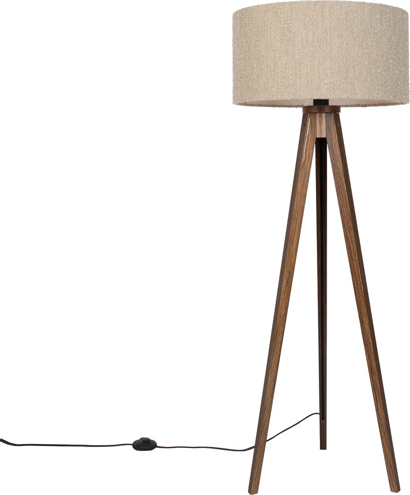 Modern állólámpa diófa színű, bézs buklé árnyékolóval, 50 cm - Tripod Classic