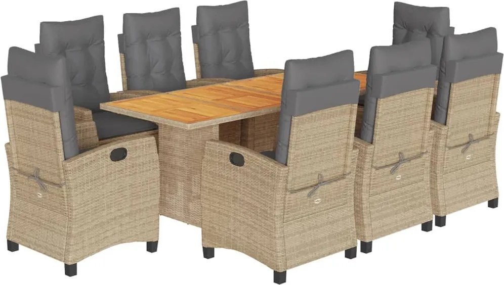 vidaXL 9 részes vegyes bézs polyrattan kerti étkezőgarnitúra párnákkal