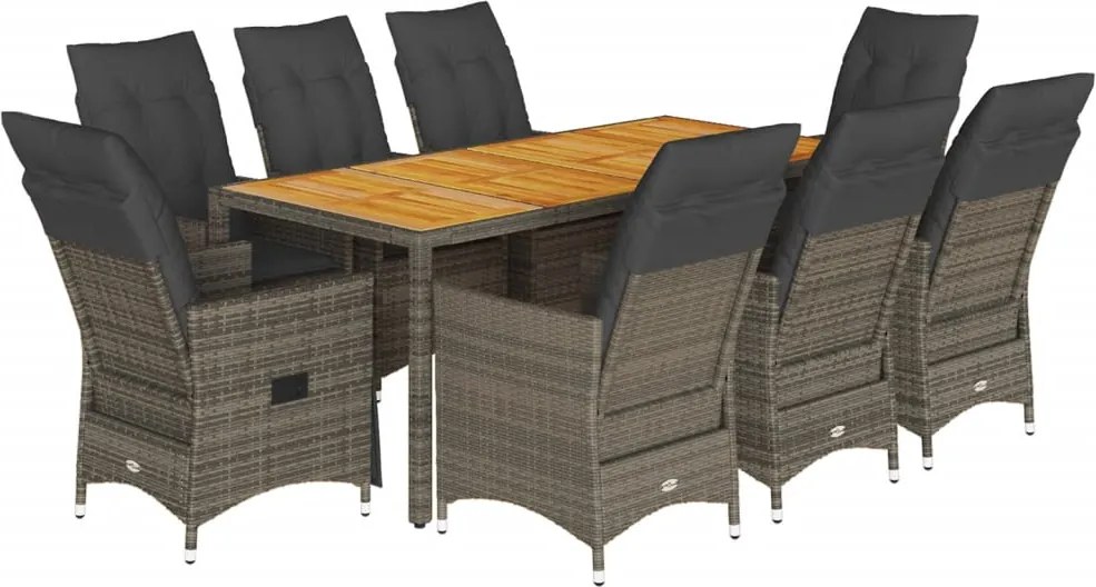 vidaXL 9 részes szürke polyrattan kerti étkezőgarnitúra párnával