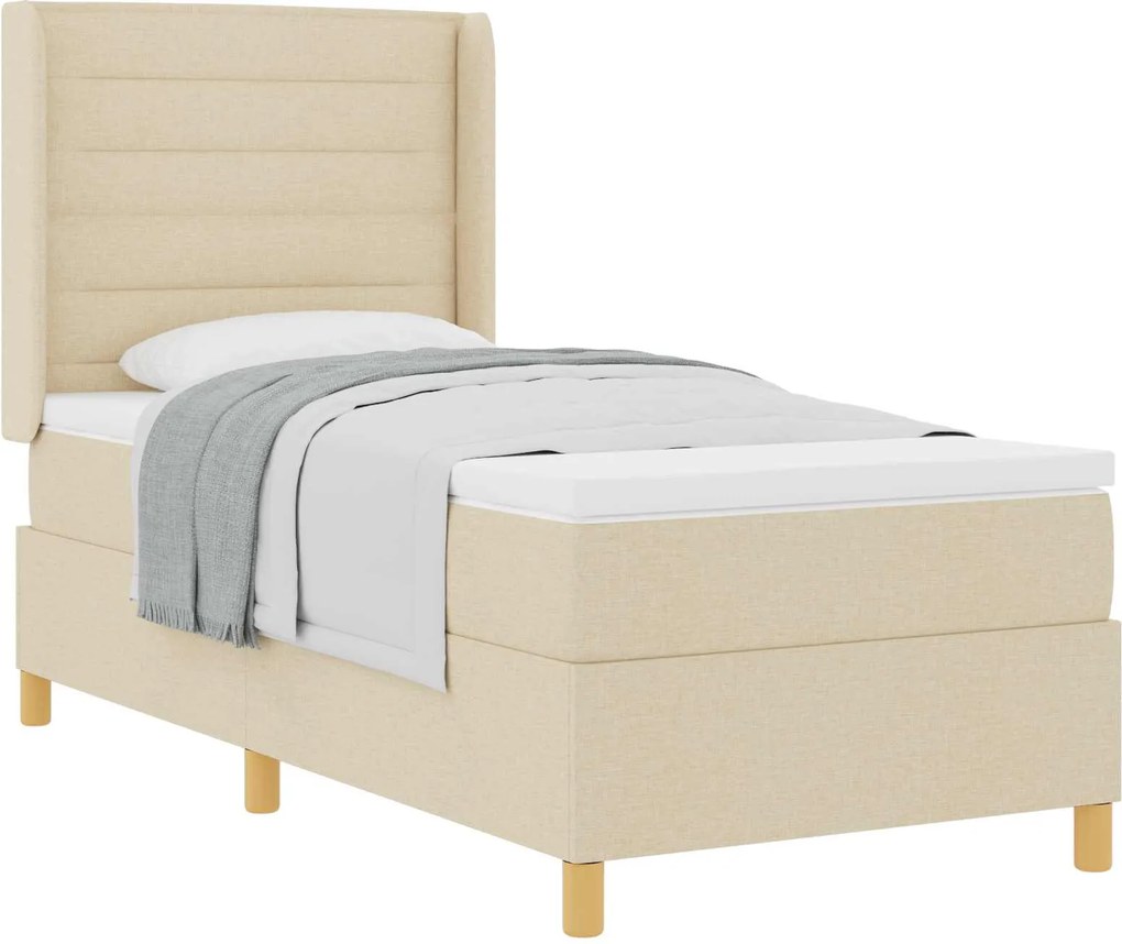 vidaXL Boxrugós ágy matracmal fejtámlával Krém 90 x 190 cm szövet