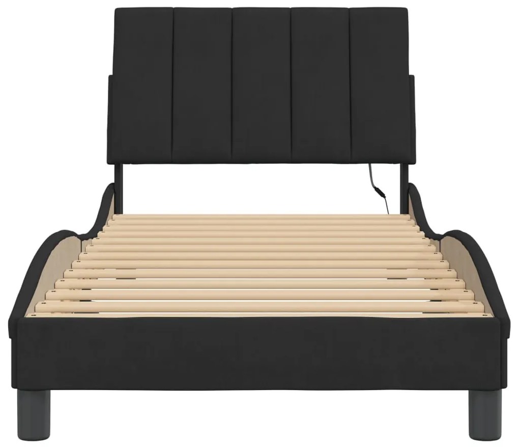 fekete bársony ágykeret LED-ekkel matrac nélkül Hanko 90 x 200 cm