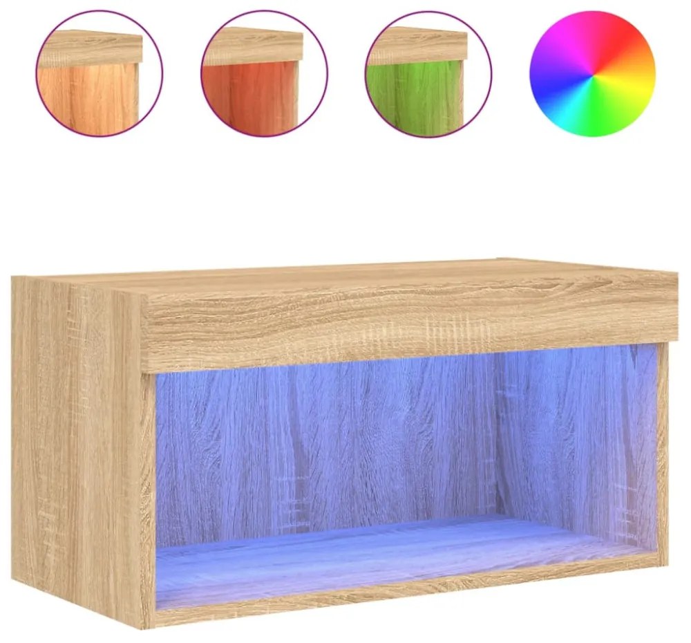 sonoma tölgy színű TV-szekrény LED-világítással 60 x 30 x 30 cm