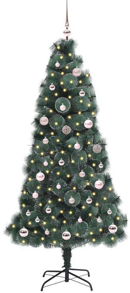 Műfenyő, elővilágítva, díszlabda szettel Zöld 150 cm PET