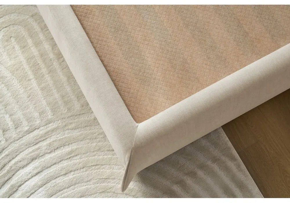 Bézs kárpitozott franciaágy tárolóhellyel, ágyráccsal 160x200 cm Clothilde – Bobochic Paris