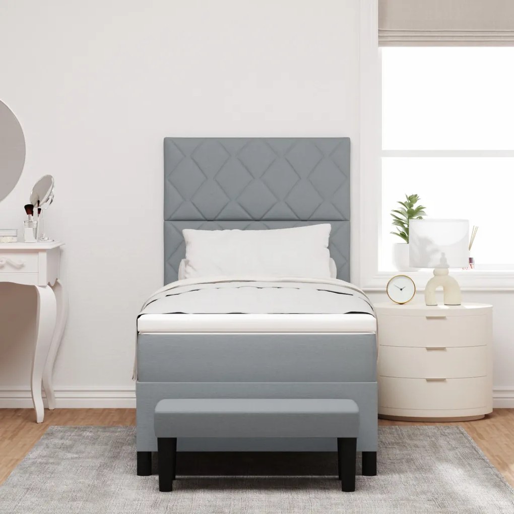 Box Spring Ágy matraccal és pad Light Grey 90x190 cm Szövet