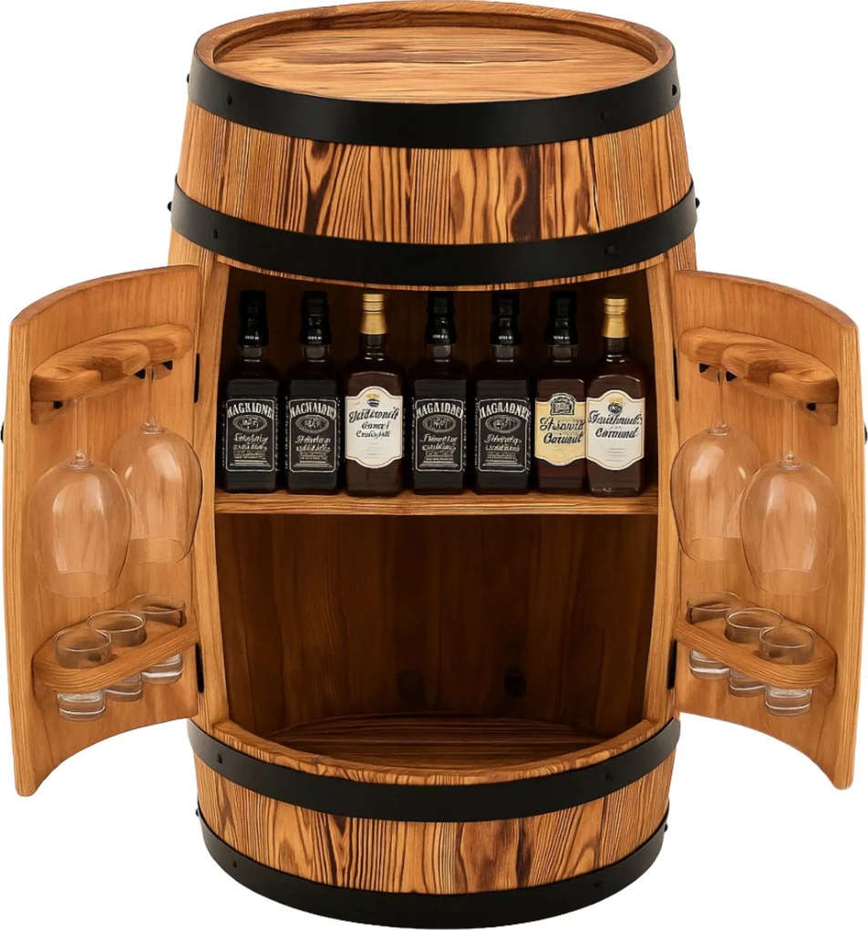 Fa bárpult alkoholos boroshordó pohártartóval 80x55 cm