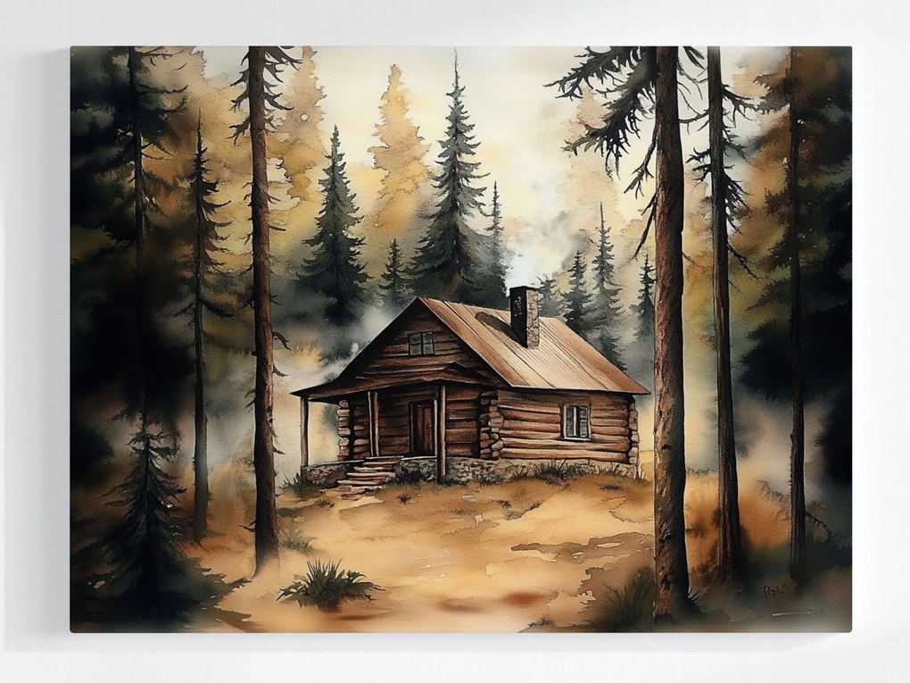 Poszter Tájkép Erdő Házikó Nyugalom 80x60