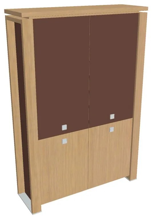Verno+ S magas szekrény 140 x 46 x 210 cm, kombinált ajtó, világos tölgy / barna