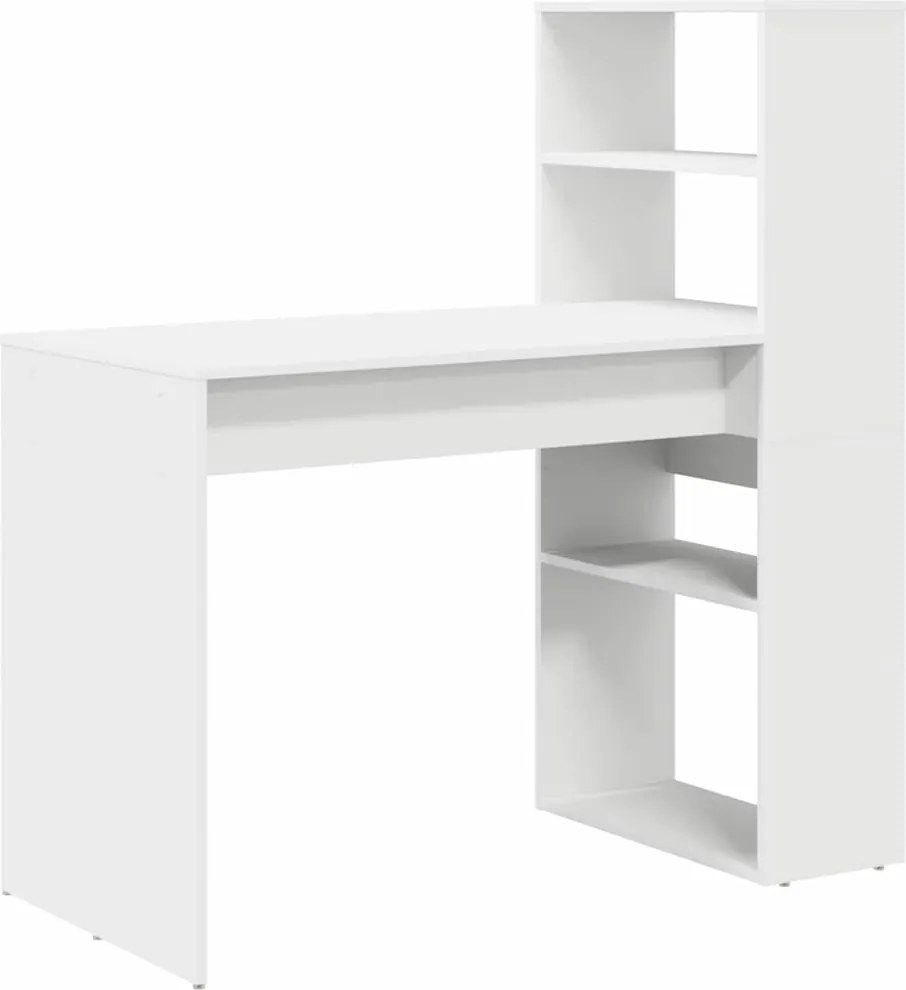 vidaXL Asztal polcokkal tárolóval Fehér 113 x 54 x 120 cm Faanyag