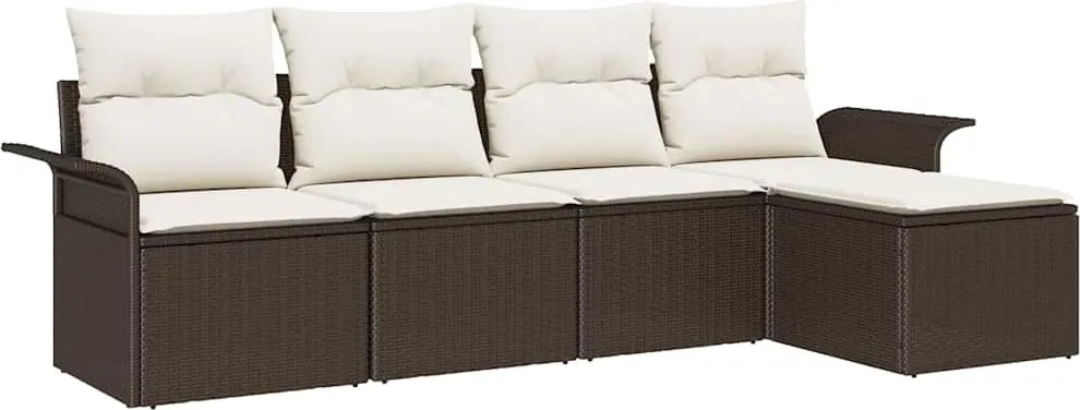 vidaXL Kerti Kanapé Szett párnával tárolóval 5 pcs Barna polirattan