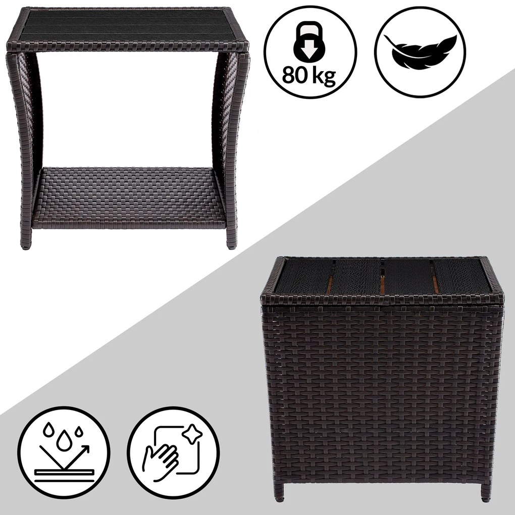 Deuba Vedis polyrattan asztalka 45x45x40 cm - barna