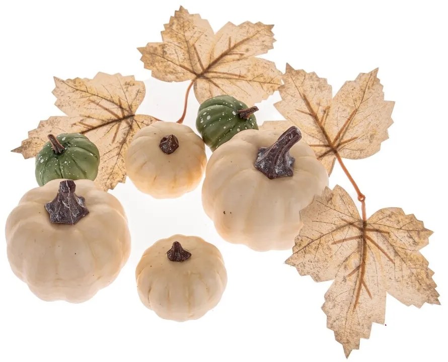 Őszi dekorációs szett, tök és levelek, 10 db