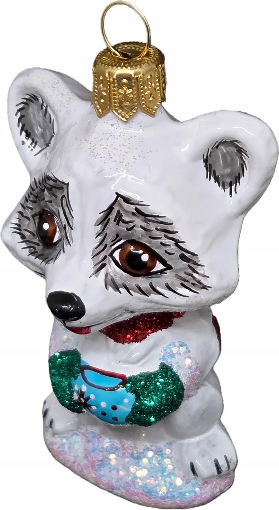 KollekcióTéli mosómedve pulóverben Kézzel festett gömb