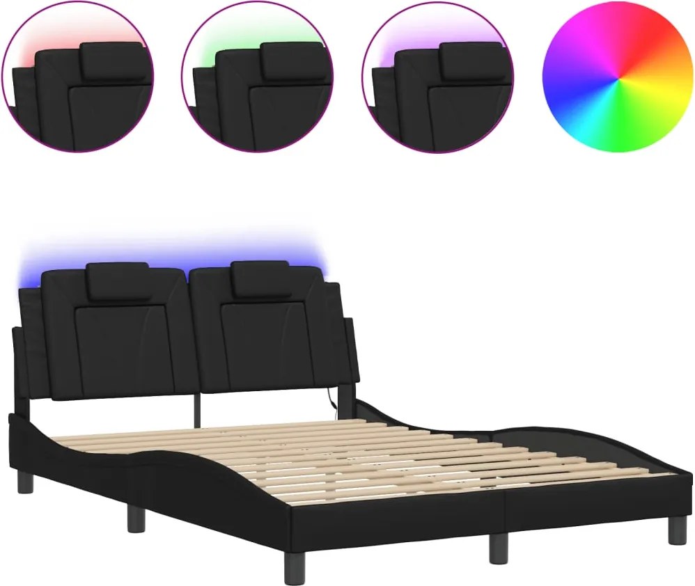 vidaXL fekete ágykeret Viana LED-ekkel matrac nélkül 140 x 190 cm