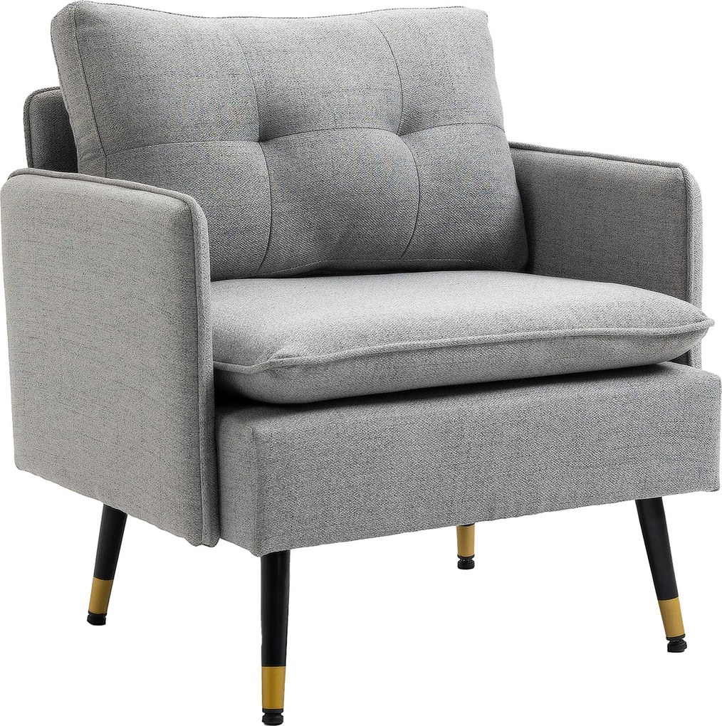 HOMCOM Kárpitozott Fotel Párnával, Vászonhatású, Acél Lábakkal, Nappaliba, Hálószobába, Szürke, 76 x 68 x 80 cm | Aosom