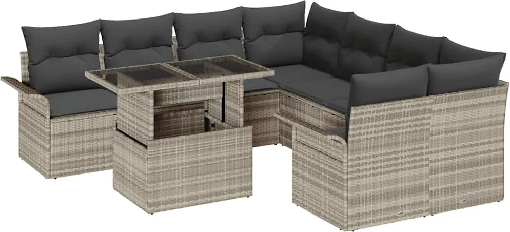 vidaXL Kerti Kanapé Szett párnával 9 pcs Világosszürke polirattan