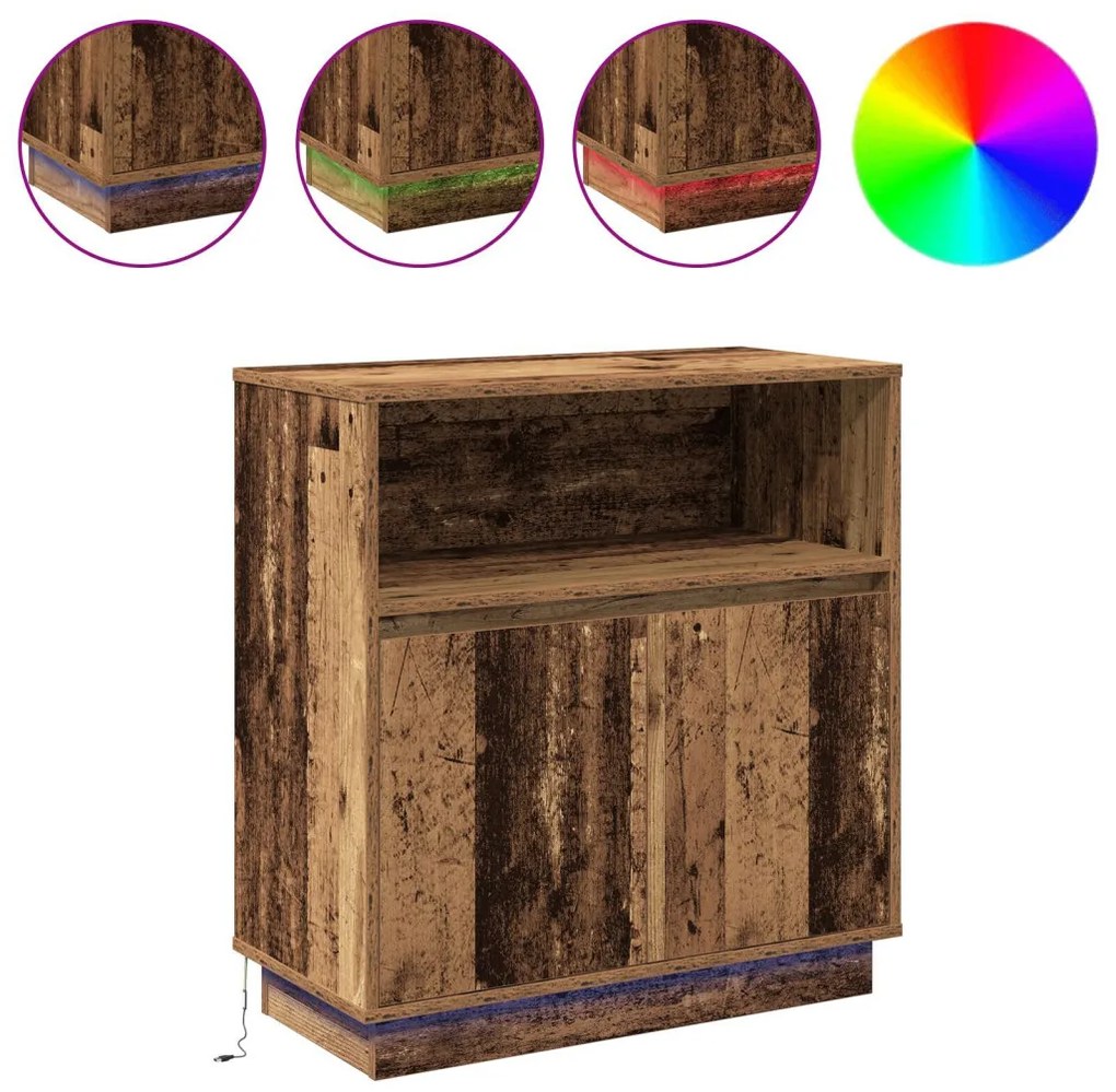 LED-es oldalszekrény Régi fa 71x34,5x75 cm Műszaki fa