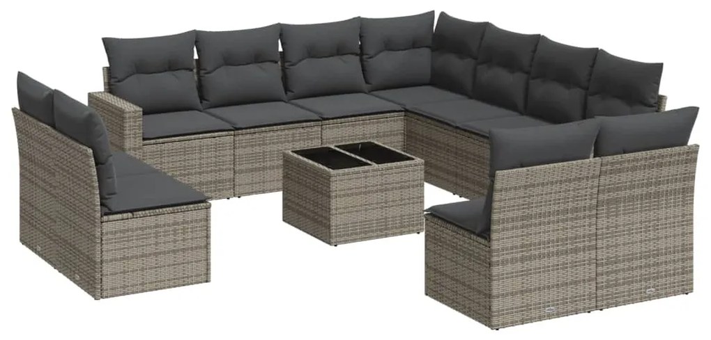 12 részes szürke polyrattan kerti ülőgarnitúra párnákkal