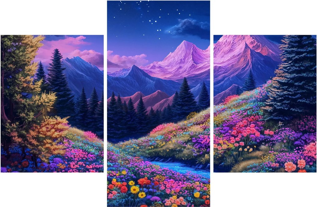 Kép - Lila táj teljes holdfénynél (90x60 cm)