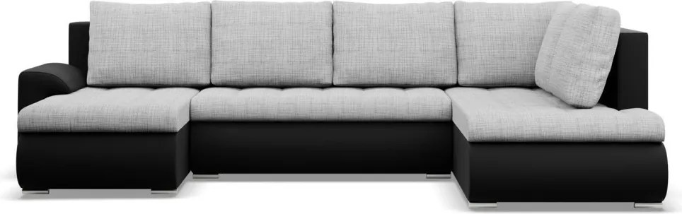 Tokio U sarokkanapé, 3 ágyneműtartóval, fonott + műbőr, jobboldali, szürke - fekete