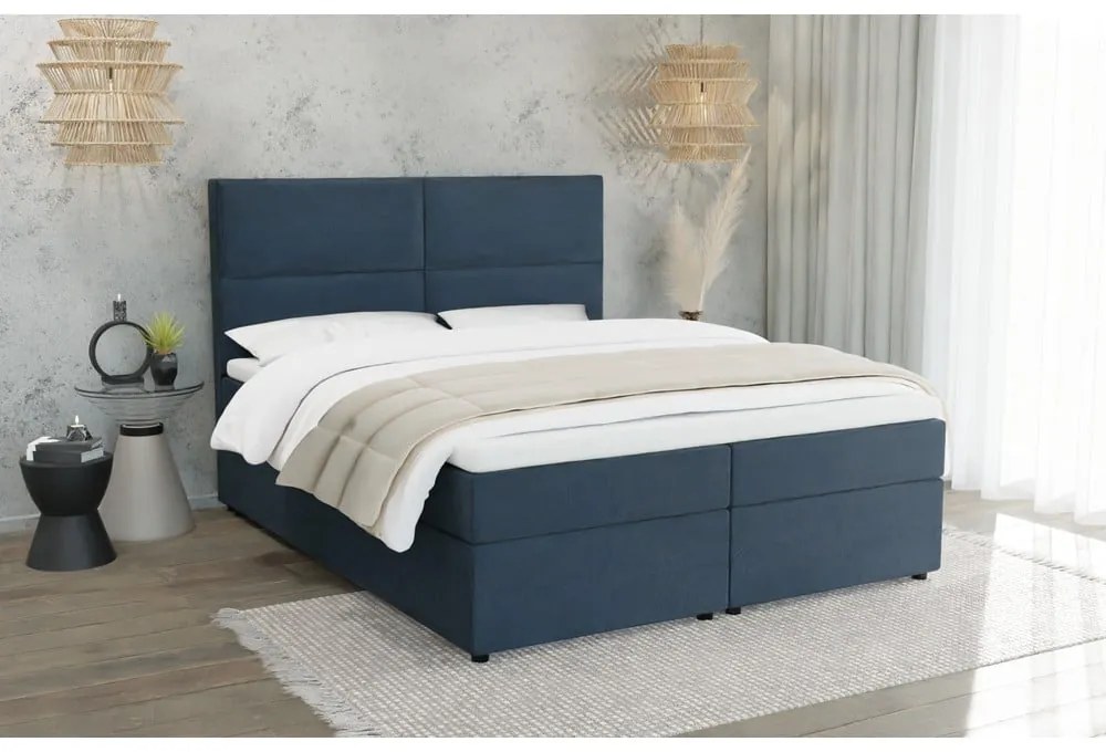 Sötétkék ágyneműtartós boxspring ágy 140x200 cm Rico – Ropez