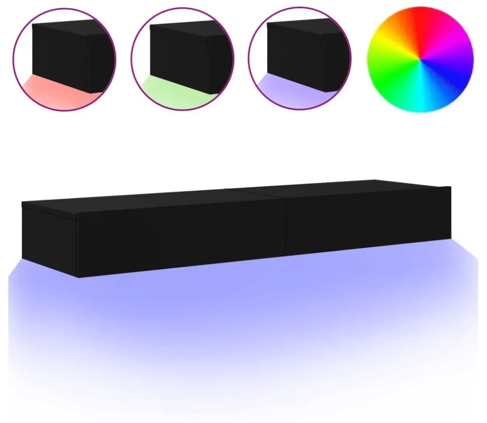 2 db fekete TV-szekrény LED-lámpákkal 60 x 35 x 15,5 cm