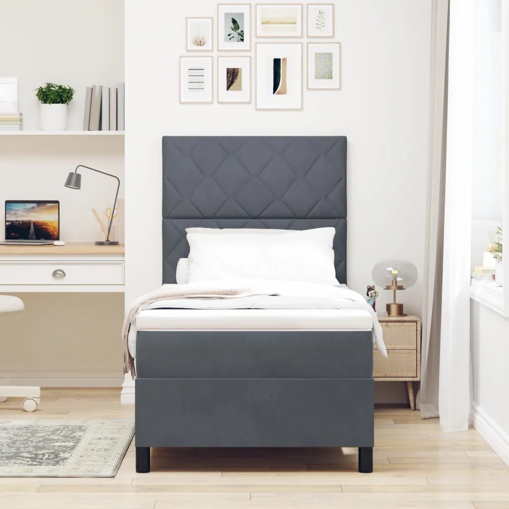 Boxspring Ágy Matraccal és LED-del Sötétszürke 90x200 cm Bársonyos