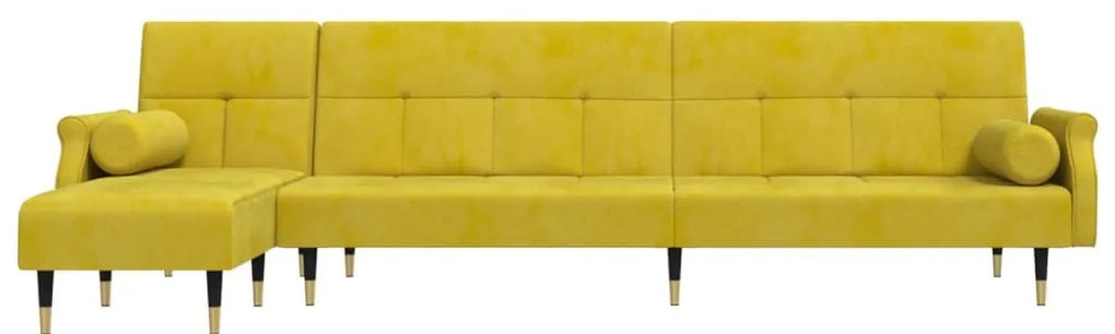 sárga L-alakú bársony kanapéágy 271x140x70 cm