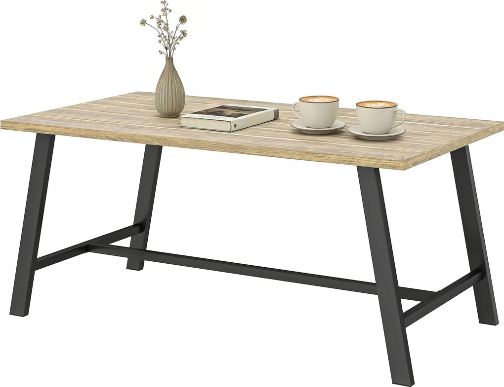 Outsunny kültéri kisasztal, téglalap alakú fém oldalasztal faerezetű tetejjel, beltéri/kültéri, kert, erkély, 100 x 55 cm, barna | Aosom