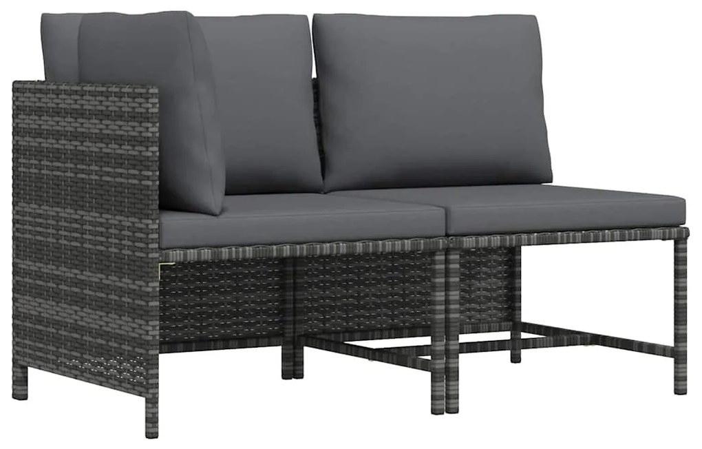 vidaXL 2 részes szürke polyrattan kerti kanapészett párnákkal