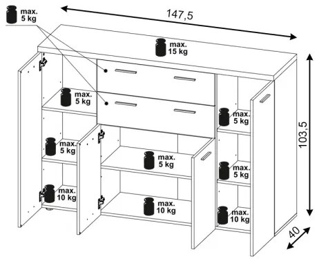 BRUNO komód sonoma tölgy/fehér