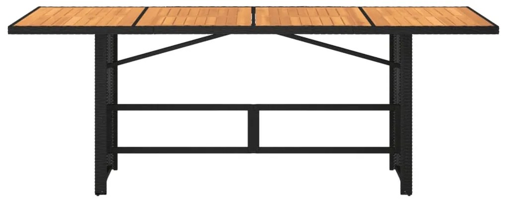 fekete polyrattan kerti asztal akácfa lappal 190 x 80 x 75 cm