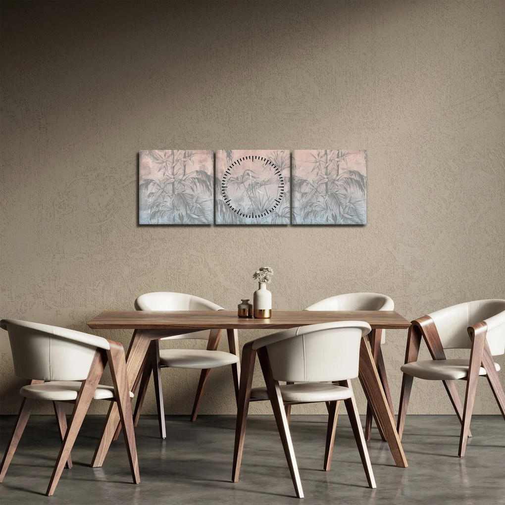 Kép - Trópusi növények a falon (órával) (90x30 cm)