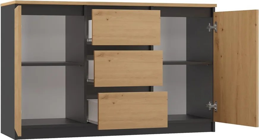 MIX 2D3S/BA komód, 120x75x40 cm, antracit-tölgy (tölgy komódtetővel)