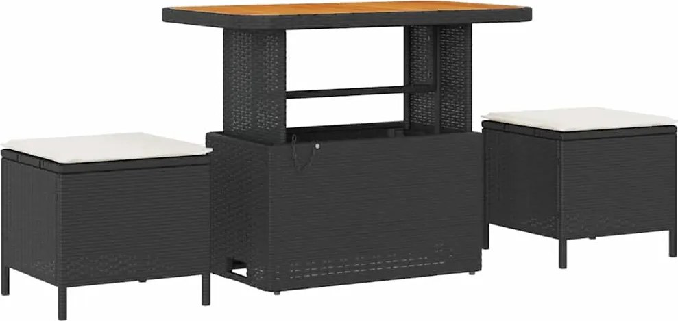 vidaXL Kert étkező szett Fekete polirattan