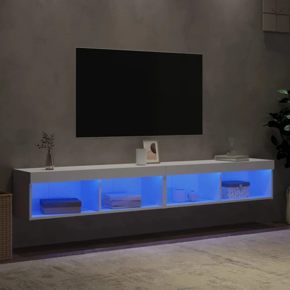 2 db fehér TV-szekrény LED-világítással 100x30x30 cm