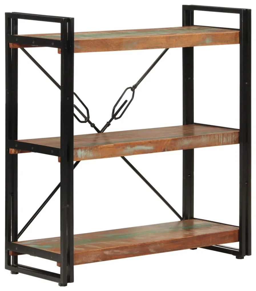 3 szintes újrahasznosított fa és vas könyvespolc 77x30x80 cm
