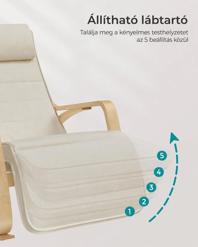 SONGMICS hintaszék és szoptatószék, 5 fokozatban állítható lábtartóval, nyírfa vázzal, levehető fejpárnával és pamuthuzattal, 150 kg, bézs