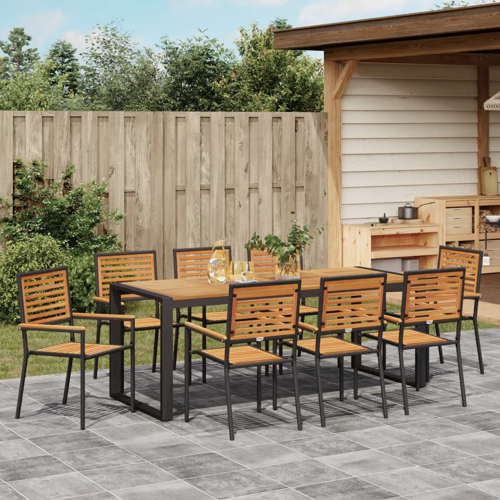 Kert étkező szett 9 pcs Fekete és Fa 200 x 80 x 75 cm