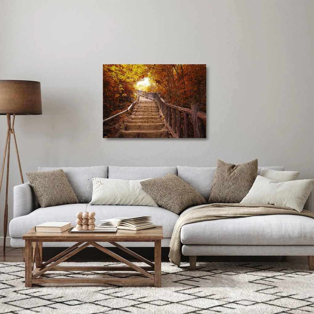 Üveg kép - Lépcsők a természetben ősszel (70x50 cm)